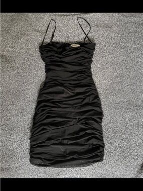 House of CB Ruched Black Mesh Dress Size Small